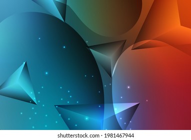 Azul claro, vector rojo Abstracto ilustración con discos coloridos y triángulos. Burbujas borrosas sobre fondo abstracto con gradiente colorido. Plantilla moderna para la página de inicio.