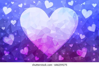 Light Blue, Red vector abstract glitter heart shape on white background in love concept for valentine's day with sweet and romantic moment. Polygonal design for your business.