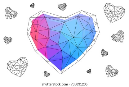 Light Blue, Red vector abstract glitter heart shape on white background in love concept for valentine's day with sweet and romantic moment. Polygonal design for your business.