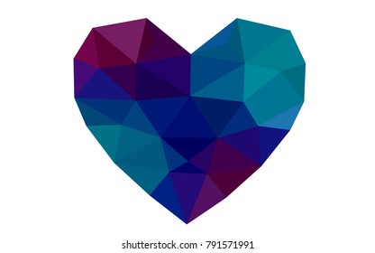 Light Blue, Red vector abstract glitter heart shape on white background in love concept for valentine's day with sweet and romantic moment. Polygonal design for your business.