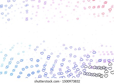 Light Blue, Red vector backdrop with sweet hearts. Blurred decorative design in doodle style with hearts. Pattern for marriage gifts, congratulations.