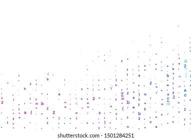 Light Blue, Red vector backdrop with algebra elements. Abstract illustration with colored algebra signs. Pattern for ads, poster, banner of books.