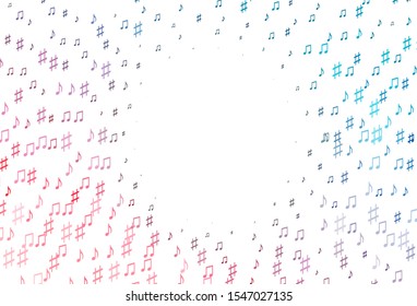 Light Blue, Red vector backdrop with music notes. Isolated colorful music keys on abstract background. Template for fasion magazines.