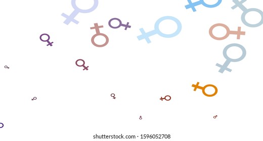 Light Blue, Red vector backdrop with woman's power symbols. Illustration with signs of women's strength and power. Design for landing pages.
