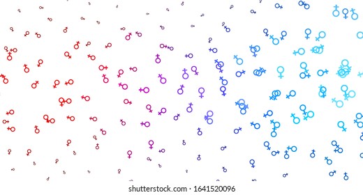 Light Blue, Red vector backdrop with woman's power symbols. Colorful illustration with gradient feminism shapes. Background for International Women’s Day.