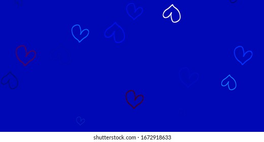 Light Blue, Red vector backdrop with sweet hearts. Hearts on blurred abstract background with colorful gradient. Pattern for valentine's ad, booklets.