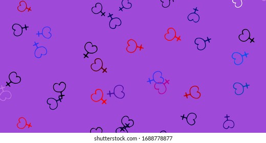 Light Blue, Red vector backdrop with woman's power symbols. Colorful illustration with gradient feminism shapes. Simple design for your web site.