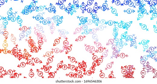 Light Blue, Red vector backdrop with woman's power symbols. Colorful illustration with gradient feminism shapes. Elegant design for wallpapers.