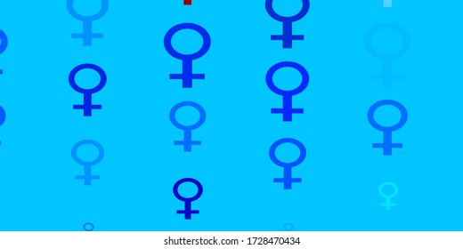 Light Blue, Red vector backdrop with woman's power symbols. Abstract illustration with a depiction of women's power. Sample for your web designers.