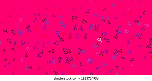 Light Blue, Red vector backdrop with woman's power symbols. Colorful illustration with gradient feminism shapes. Elegant design for wallpapers.