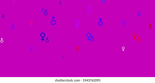 Light Blue, Red vector backdrop with woman's power symbols. Illustration with signs of women's strength and power. Design for International Women’s Day.
