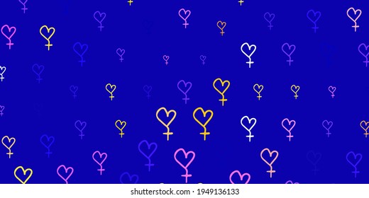 Light Blue, Red vector backdrop with women power symbols. Colorful illustration with gradient feminism shapes. Elegant design for wallpapers.