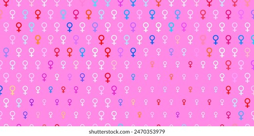 Azul claro, fondo de Vector rojo con símbolos de poder femenino. Símbolos de feminismo colorido con un degradado en estilo moderno. Diseño para el Día Internacional de la Mujer.