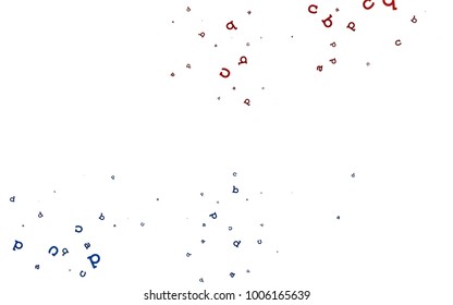 Light Blue, Red vector background with signs of alphabet. Shining illustration with ABC symbols on abstract template. Template can be used as a background for ads of typography.