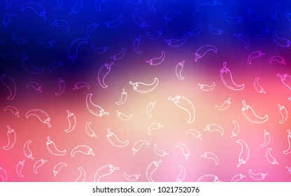 Light Blue, Red vector background with spicy peppers. Blurred decorative design of pepers in doodle style. Pattern for menu of cafes, bars, restaurants.