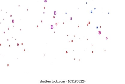 Light Blue, Red vector background with signs of Bitcoins. Abstract illustration with colored financial digital symbols. The pattern can be used for financial, investment websites.