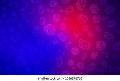 Light Blue, Red vector background with tasty food. Fast Food on blurred abstract background with colorful gradient. Template for meal cooking in kitchen.