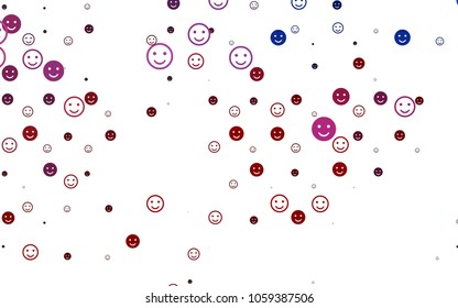 Light Blue, Red vector background with funny smiles. Colorful gradient Smiles on white background. Template for cheerful greeting postcards.