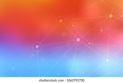 Light Blue, Red vector background with bubbles, lines. Design with connection of dots and lines on colorful background. Pattern can be used for futuristic ad, booklets.