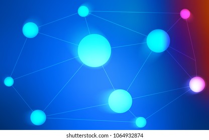 Light Blue, Red vector background with dots and lines. Glitter abstract illustration with connection of triangle structure. Completely new template for your brand book.