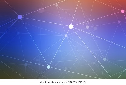 Light Blue, Red vector background with dots and lines. Abstract illustration with colorful discs and triangles. New design for ad, poster, banner of your website.