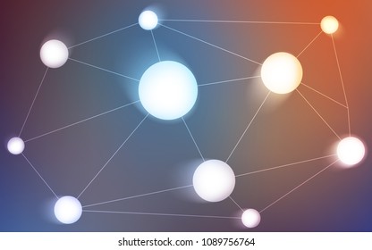 Light Blue, Red vector background with bubbles, lines. Glitter abstract illustration with connection of triangle structure. Pattern can be used for beautiful websites.
