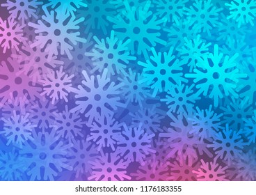 Light Blue, Red vector background with xmas snowflakes. Shining colored illustration with snow in christmas style. The pattern can be used for new year ad, booklets.