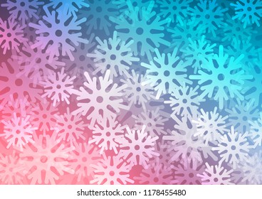 Light Blue, Red vector background with xmas snowflakes. Shining colored illustration with snow in christmas style. The template can be used as a new year background.