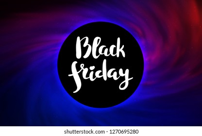 Light Blue, Red vector background with a black hole, sky. Decorative design in space style with a black hole. Backdrop for Black Friday promotions.