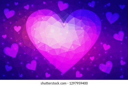 Light Blue, Red vector  background with hearts. Decorative shining illustration with hearts on abstract template. Template for Valentine's greeting postcards.