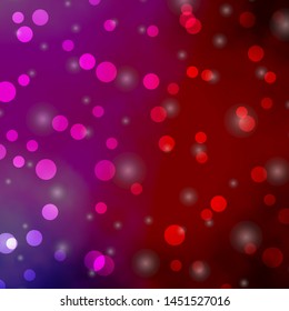 Light Blue, Red vector background with circles, stars. Glitter abstract illustration with colorful drops, stars. New template for a brand book.