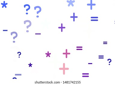 Light Blue, Red vector background with math elements. Colored mathematic signs with gradient on white background. Pattern for ad, booklets, leaflets of education.