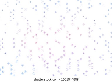 Light Blue, Red vector background with signs of numerals. Blurred design in simple style with collection of numerals. Best design a poster, banner of a math college.