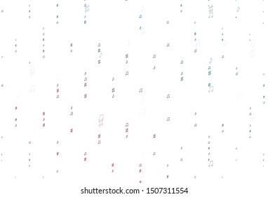 Light Blue, Red vector background with music symbols. Abstract illustration with colorful symbols of melody. Pattern for websites of musitians.