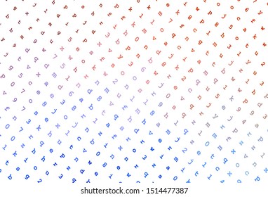 Light Blue, Red vector background with signs of alphabet. Shining illustration with ABC symbols on abstract template. 