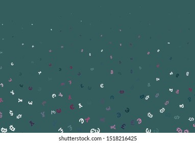 Light Blue, Red vector background with financial symbols. Shining illustration with signs of currency on abstract template. Template for ads of currency markets, bank loans.