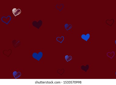 Light Blue, Red vector background with hearts. Glitter abstract illustration with colorful hearts in romantic style. Design for your business advert of anniversary.