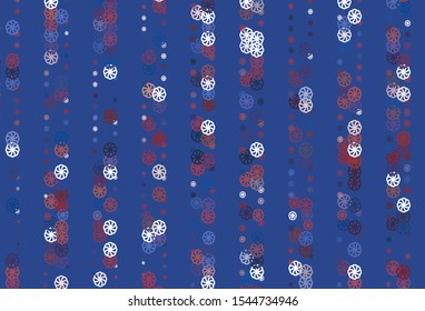 Light Blue, Red vector background with xmas snowflakes. Decorative shining illustration with snow on abstract template. New year design for your business advert.