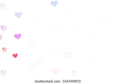 Light Blue, Red vector background with Shining hearts. Beautiful colored illustration with hearts in celebration style. Pattern for carnival, festival romantic leaflets.