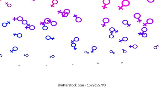 Light Blue, Red vector background with woman symbols. Colorful feminism symbols with a gradient in modern style. Background for cell phones.