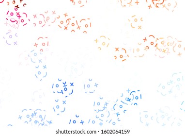 Light Blue, Red vector background with arithmetic signs. Illustration with Numeral symbols on abstract template. Pattern for school, grammar websites.