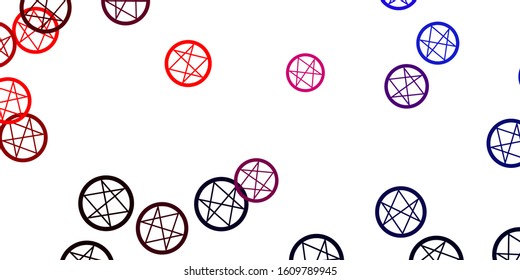 Light Blue, Red vector background with occult symbols. Illustration with magical signs of spiritual power. Simple design for occult depiction.