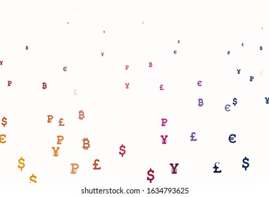 Light Blue, Red vector background with signs of currency. Shining illustration with signs of currency on abstract template. Pattern for trader ads, booklets, leaflets.