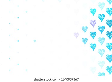 Light Blue, Red vector background with hearts. Decorative design with hearts in simple style . Pattern for valentine's ad, booklets.