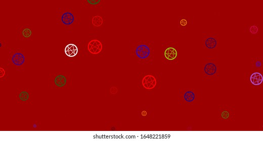 Light Blue, Red vector background with occult symbols. Retro design in abstract style with witchcraft forms. Best design halloween events.
