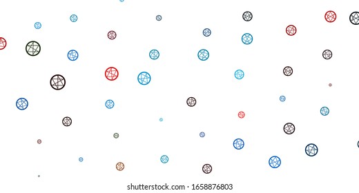 Light Blue, Red vector background with occult symbols. Colorful mystic symbols with a gradient in ancient style. Best design halloween events.