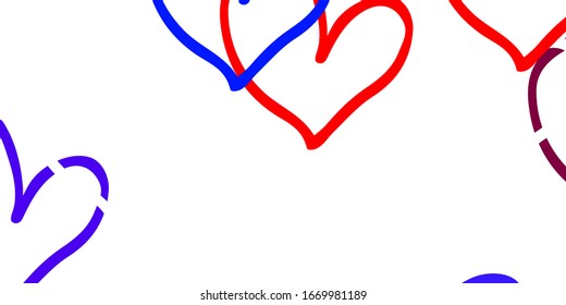 Light Blue, Red vector background with hearts. Decorative shining illustration with hearts on abstract template. Pattern for marriage gifts, congratulations.