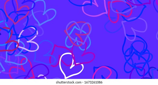 Light Blue, Red vector background with hearts. Glitter abstract illustration with colorful hearts in romantic style. Pattern for marriage gifts, congratulations.