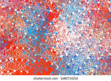 Light Blue, Red vector background with forms of artificial intelligence. Abstract illustration with links and dots of AI. Design for depiction of cyber innovations.