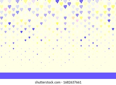 Light Blue, Red vector background with hearts. Shining illustration with hearts on abstract template. Pattern for marriage gifts, congratulations.